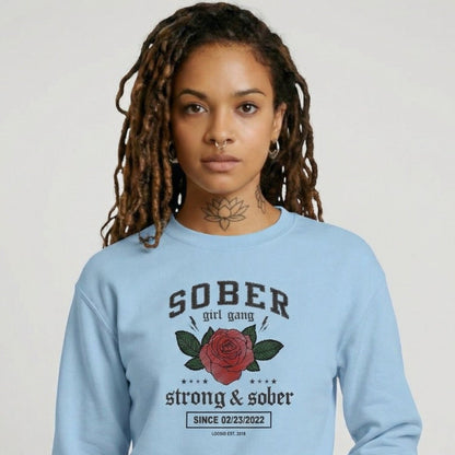 SOBER Girl Gang Strong & Sober Recovery Hoodie fit detail (view 39)