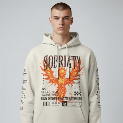 Cream Phoenix Reborn Recovery Hoodie ULTRA Premium Garment Dyed | Sober Hoodie Limited Edition