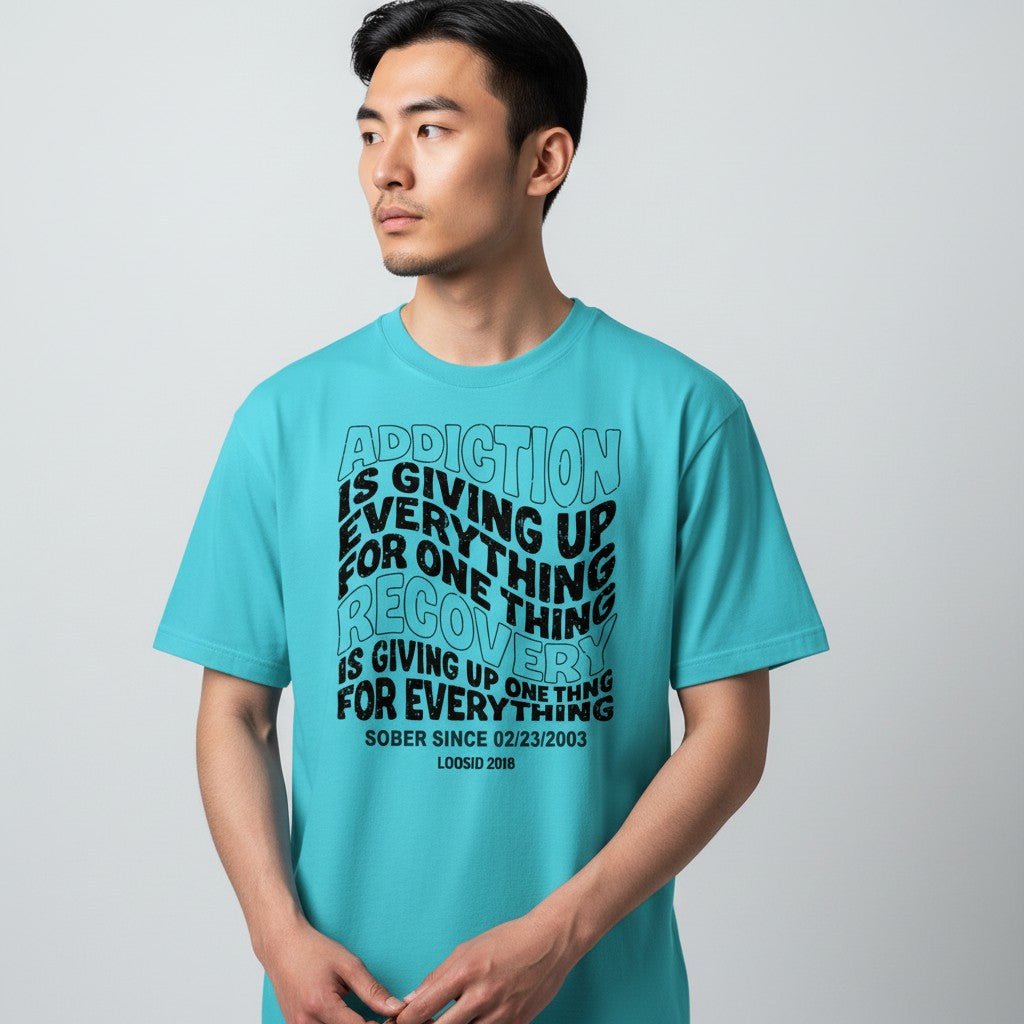 Recovery T-shirt | Men's Addiction is Giving up T-shirt with Personalized Date