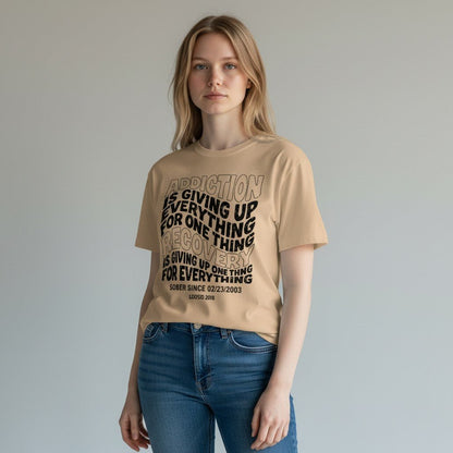 Recovery T-shirt | Men's Addiction is Giving up T-shirt with Personalized Date