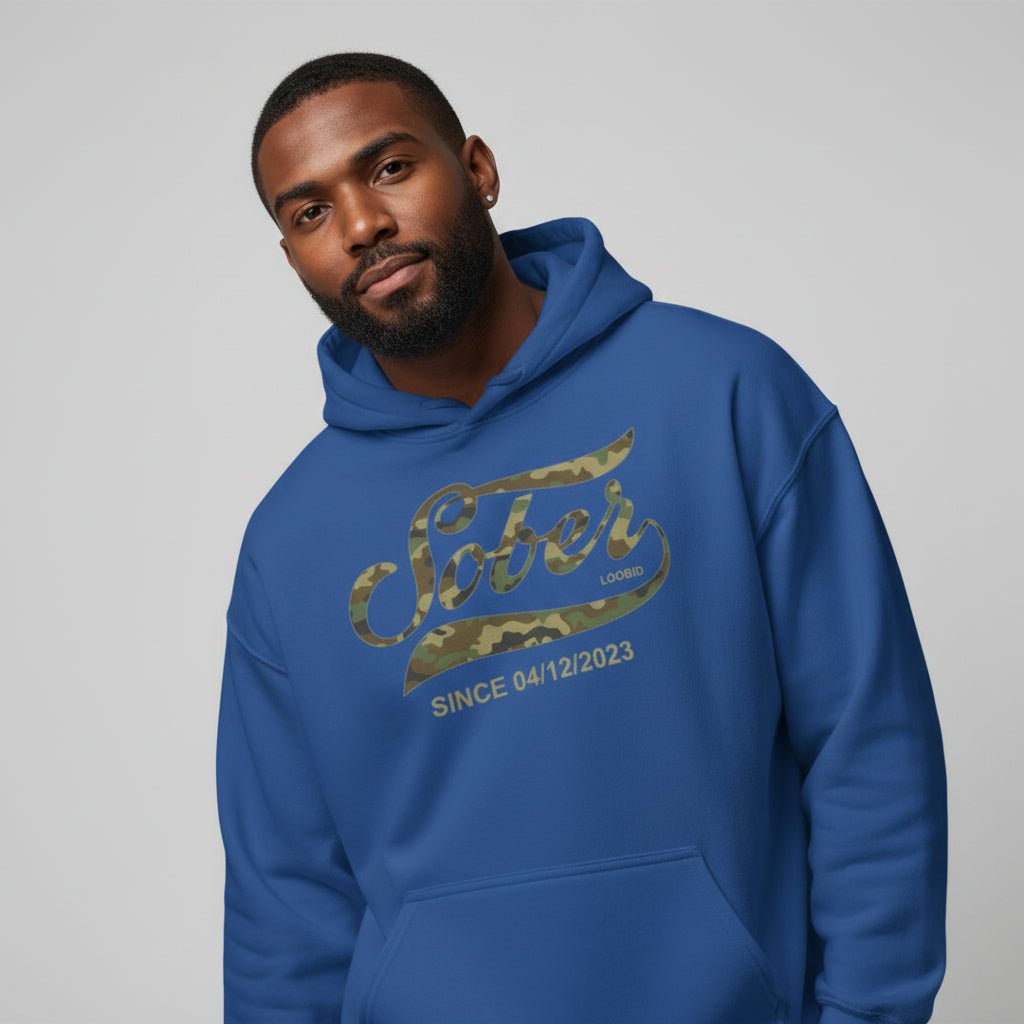 Recovery Hoodie | Sober Since Camo Hoodie with Personalized Date