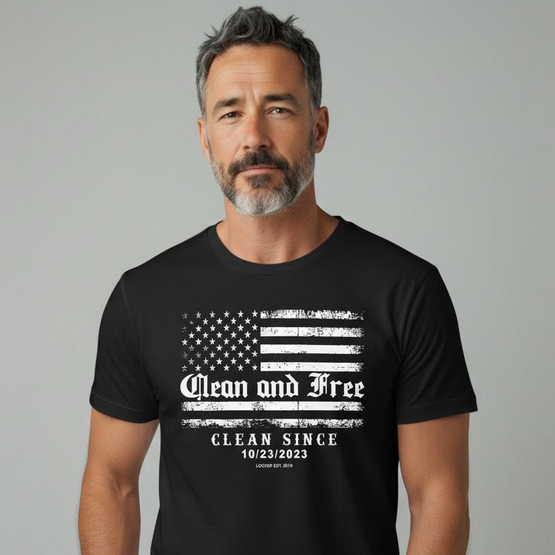 Men's Clean and Free T-shirt with Custom Recovery Date