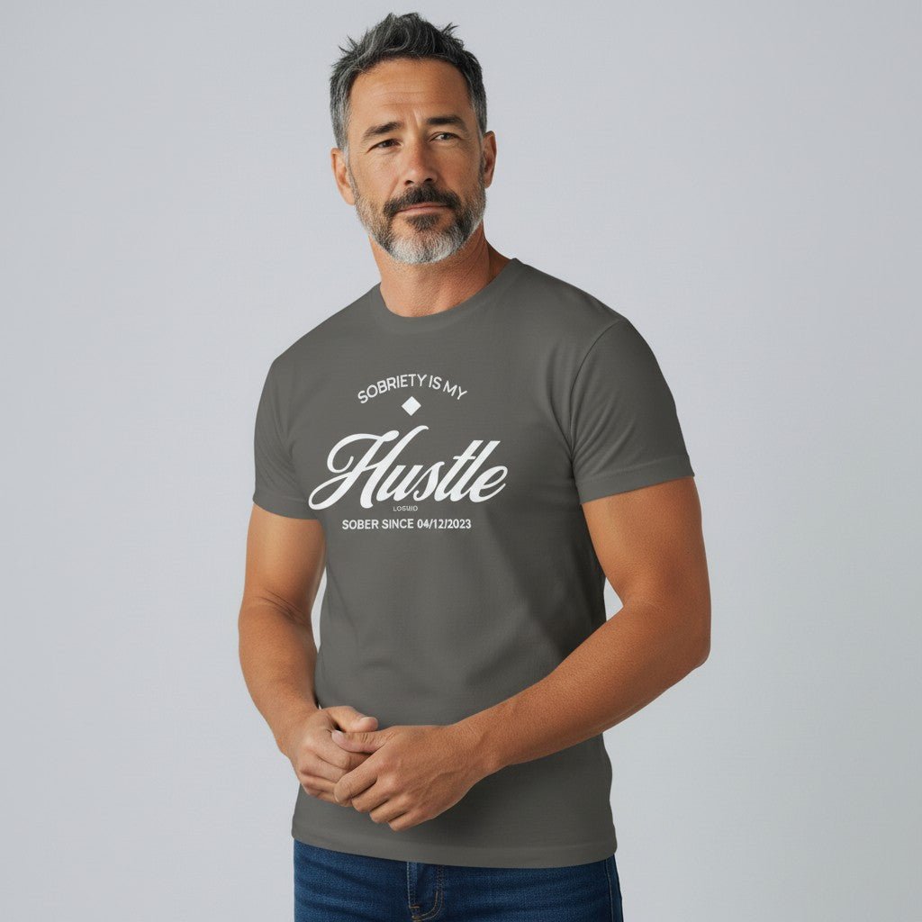 Hustle Men's Relaxed T-Shirt w/Personalize Sober Date