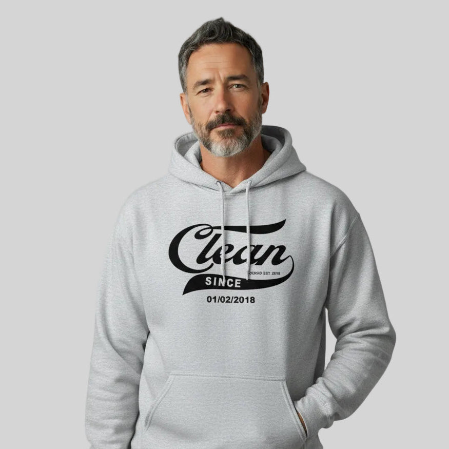 Recovery Hoodie | Men's Clean Since Hoodie with Custom Sobriety Date