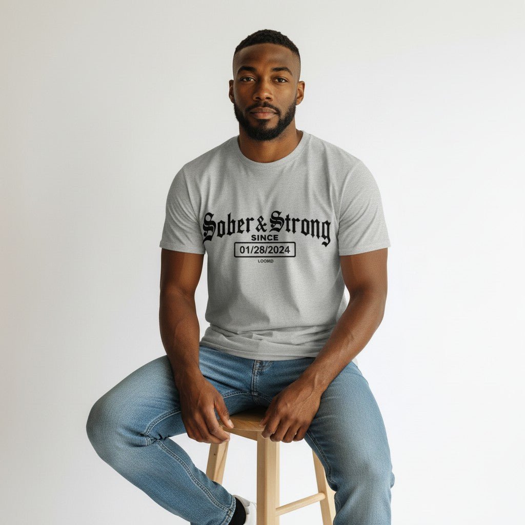 Sober T Shirt | Men’s Old School Tee with Personalized Sobriety Date