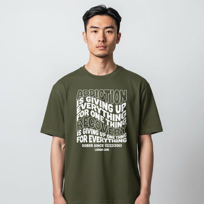 Recovery T-shirt | Men's Addiction is Giving up T-shirt with Personalized Date