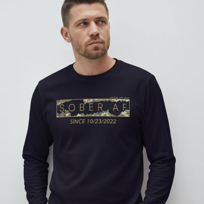 Sober AF Camo Crewneck Sweatshirt w/ Personalized Sobriety Date