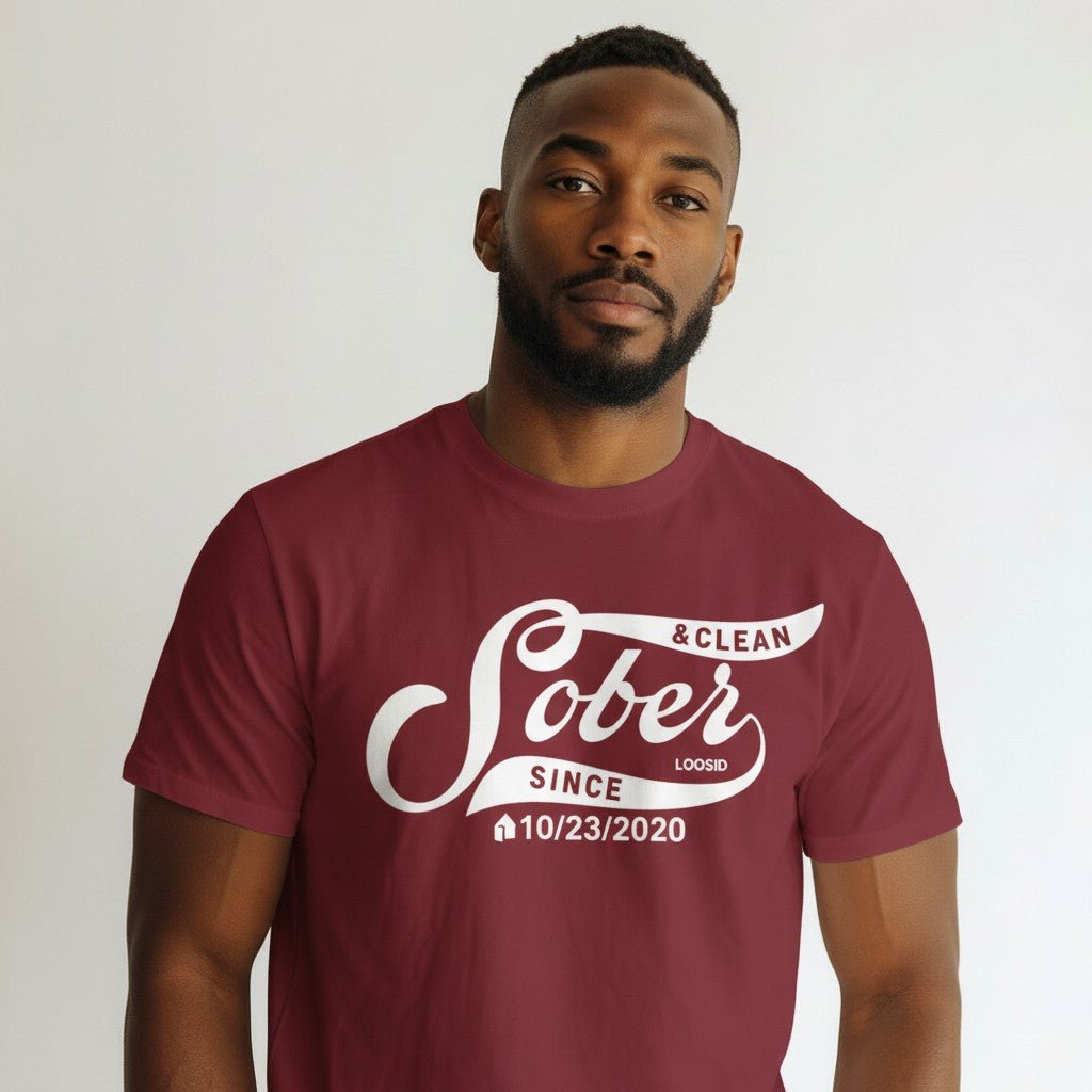 Mens Sober Since T-Shirt w/ Personalized Sobriety Date