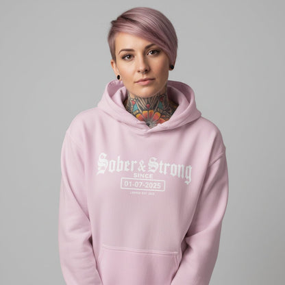 Recovery Hoodie | Women’s Old School Sober & Strong Hoodie with Custom Date
