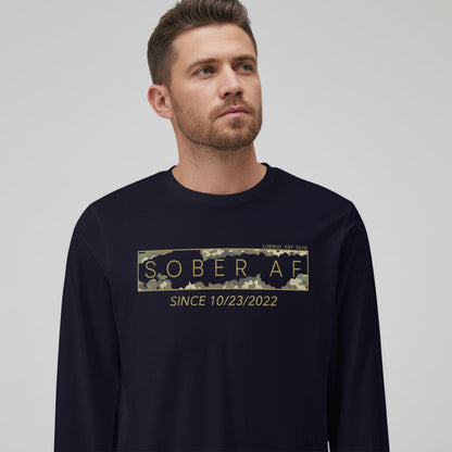 Sober AF Camo Crewneck Sweatshirt w/ Personalized Sobriety Date