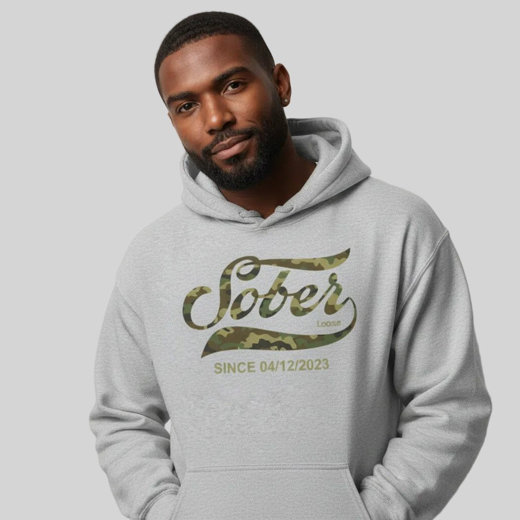 Recovery Hoodie | Sober Since Camo Hoodie with Personalized Date