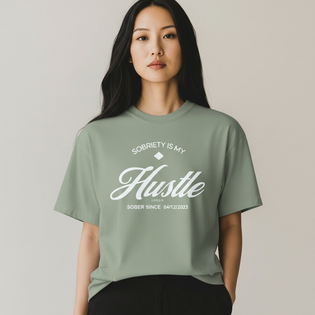 Sober   T   Shirt   |   Women’s   Old   School   Tee   with   Personalized   Sobriety   Date