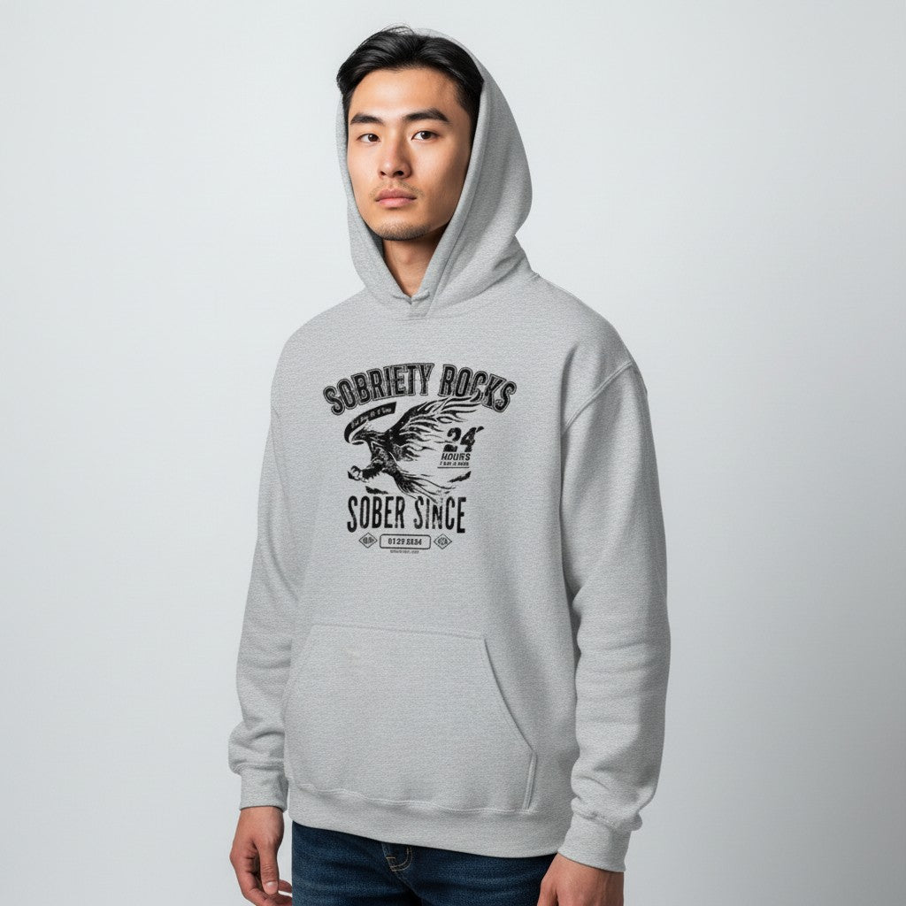 Sobriety Rocks | Men's Sober Since Hoodie with Custom Sobriety Date