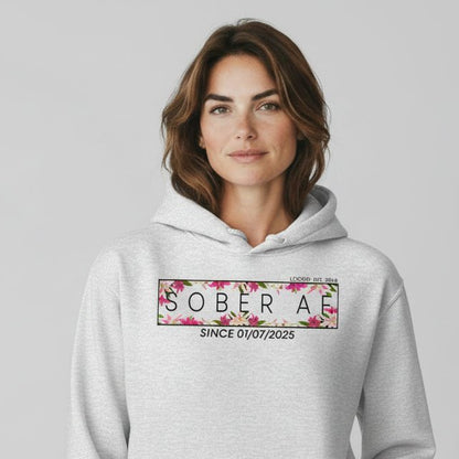 Recovery Hoodie | Women’s Sober AF Hoodie with Custom Date