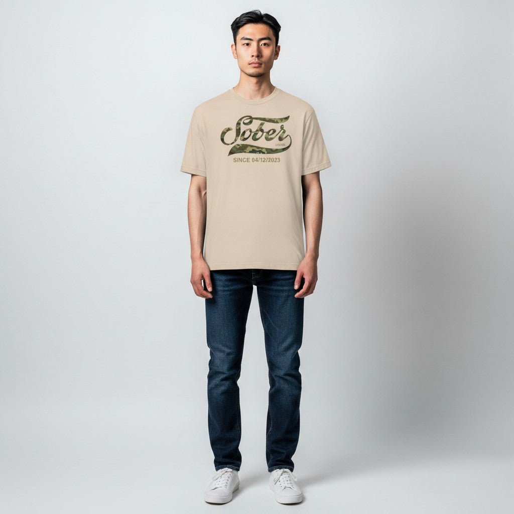 Sober T Shirt | Sober Since Camo Tee with Personalized Date