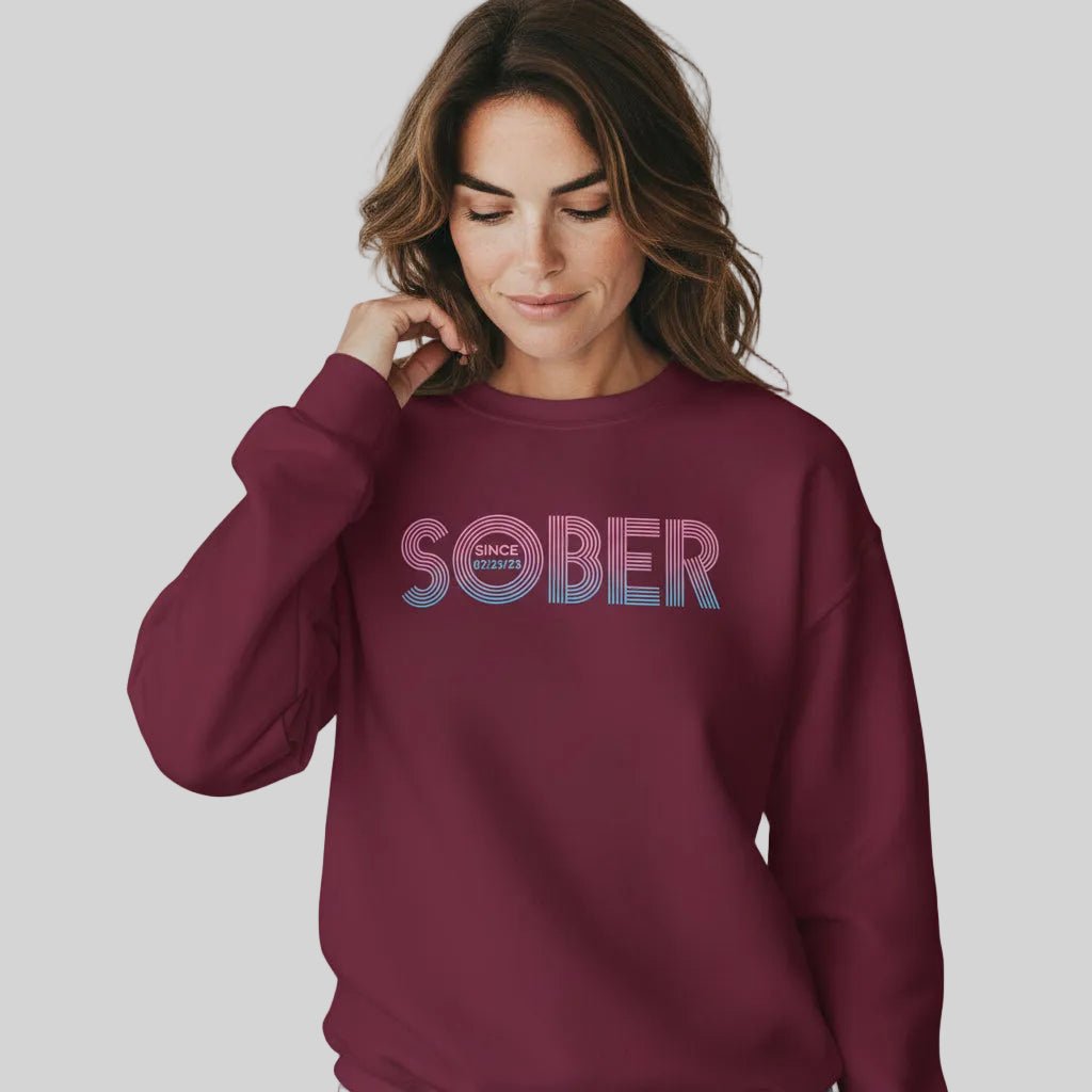 Retro Sobriety Date Sweatshirt – Personalized Sober Date