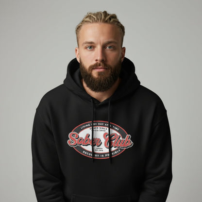 Sober Club Badge Unisex Hoodie with Custom Sobriety Date