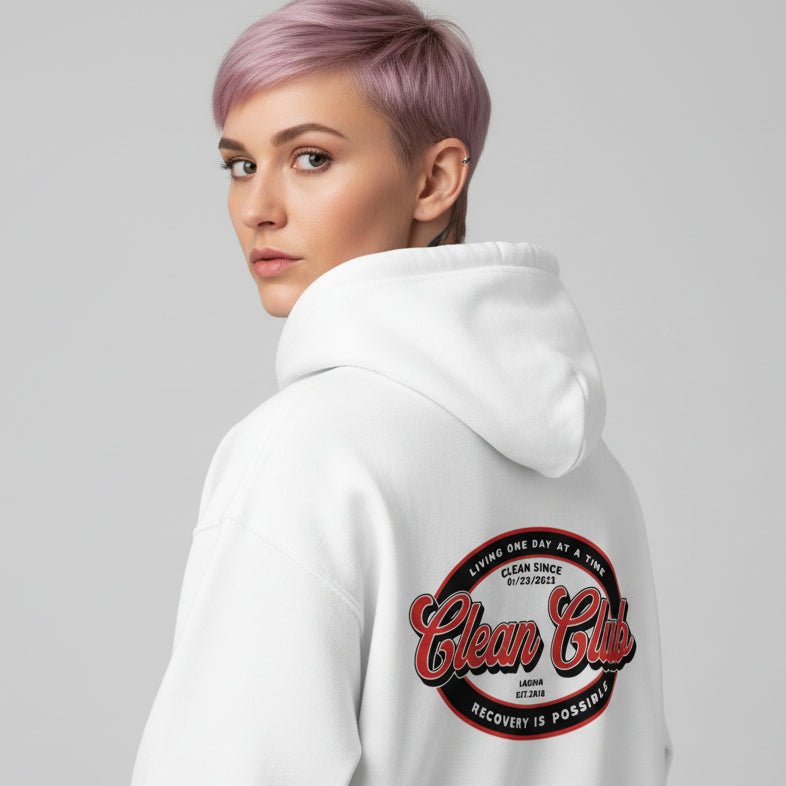 Clean Club Badge Left Chest Print Unisex Zip Recovery Hoodie packaging detail (view 18)