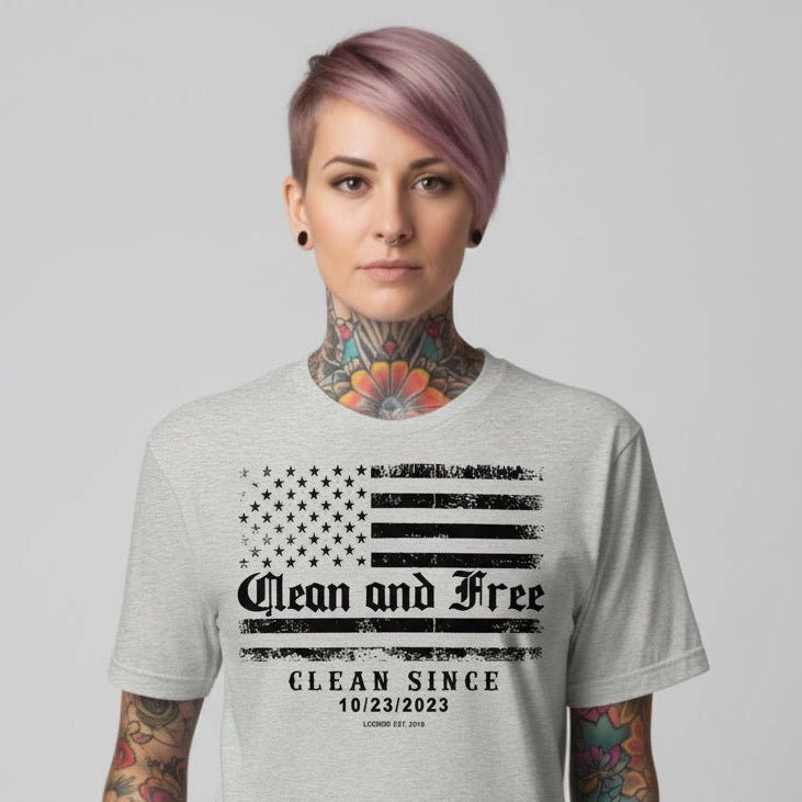 Clean and Free Sober T Shirt flat lay styled image (view 13)