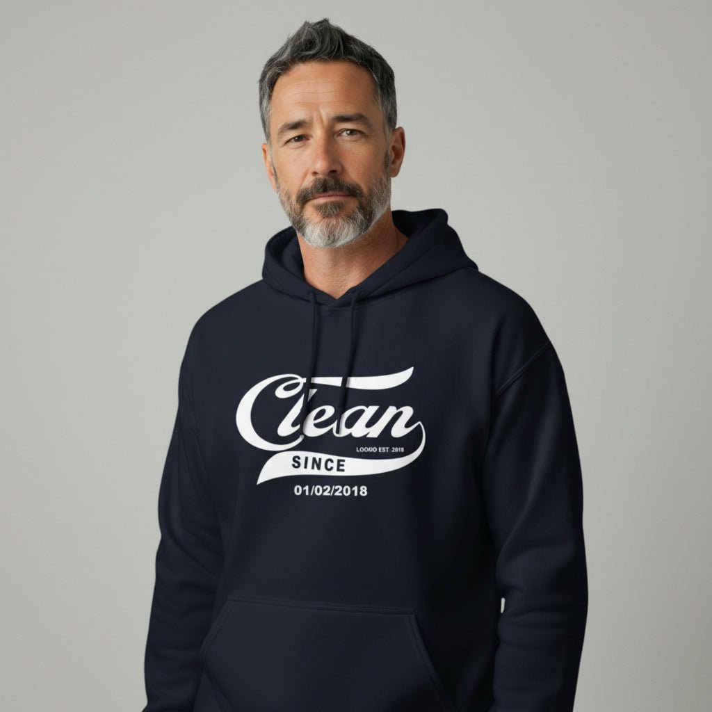 Recovery Hoodie | Men's Clean Since Hoodie with Custom Sobriety Date
