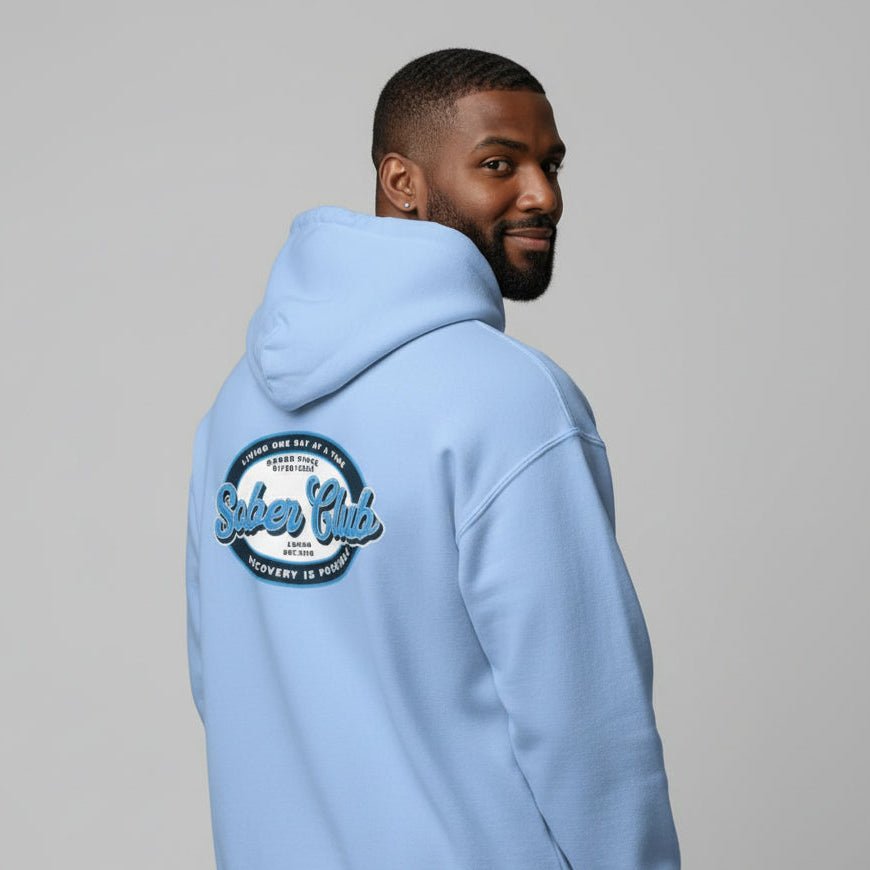 Sober Club Badge Unisex Zip Hoodie Front and Back Print Hoodie with Custom Sobriety Date (Front & Back)