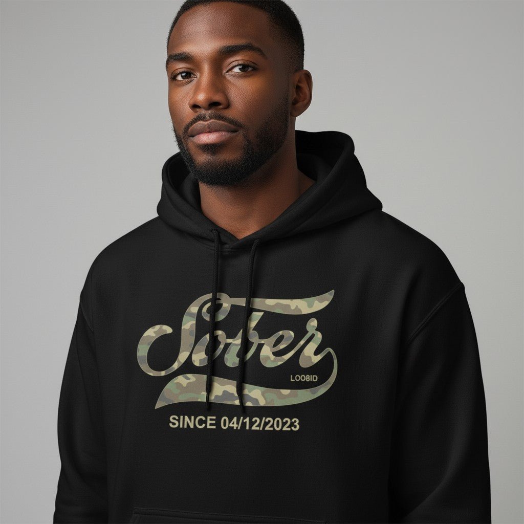 Recovery Hoodie | Sober Since Camo Hoodie with Personalized Date