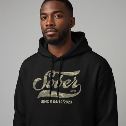 Recovery Hoodie | Sober Since Camo Hoodie with Personalized Date