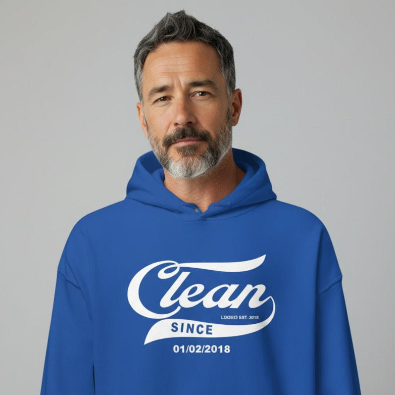 Recovery Hoodie | Men's Clean Since Hoodie with Custom Sobriety Date