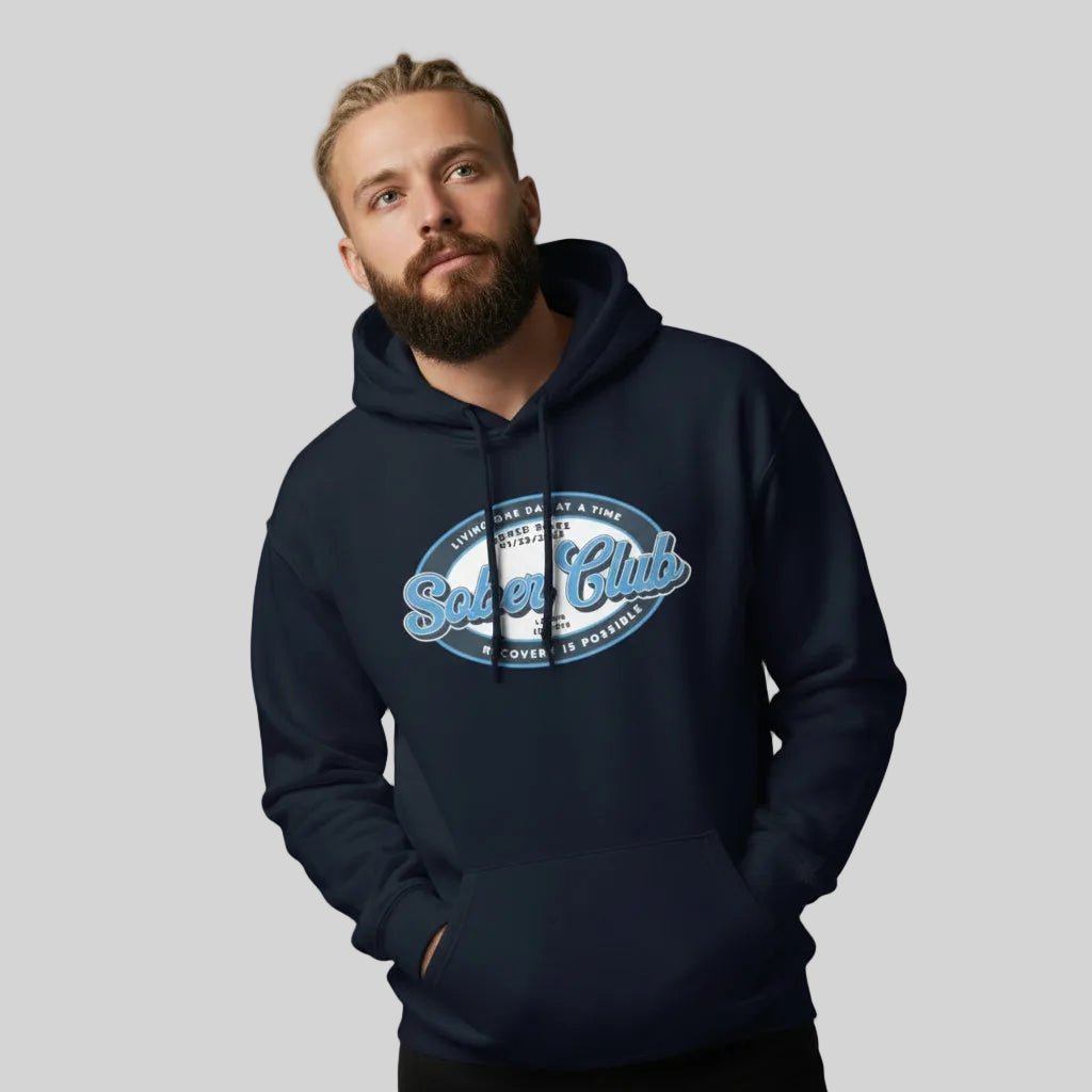 Sober Club Badge Unisex Hoodie with Custom Sobriety Date