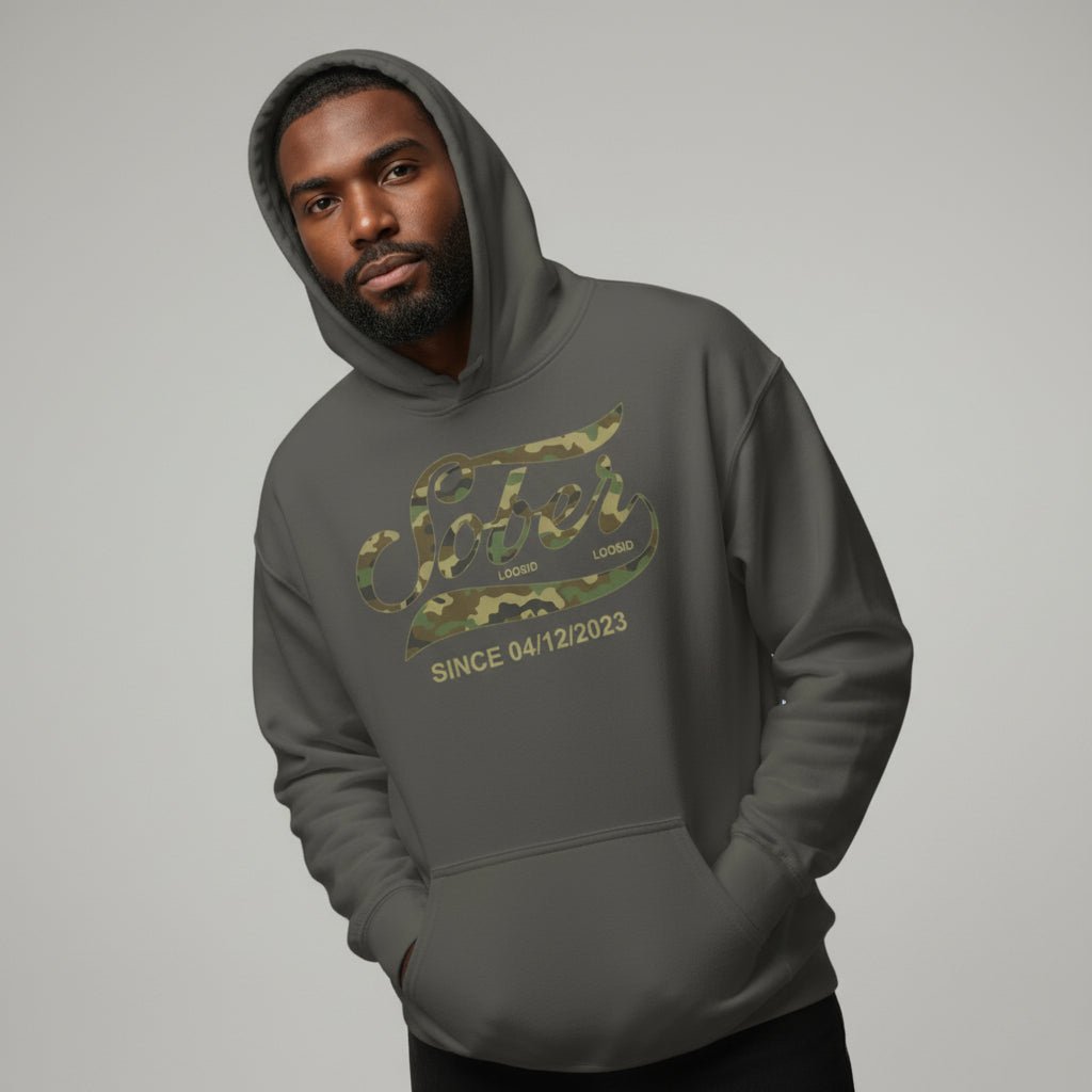 Recovery Hoodie | Sober Since Camo Hoodie with Personalized Date