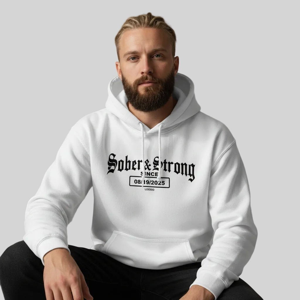 Recovery Hoodie | Men's Sober & Strong Old School with Custom Date
