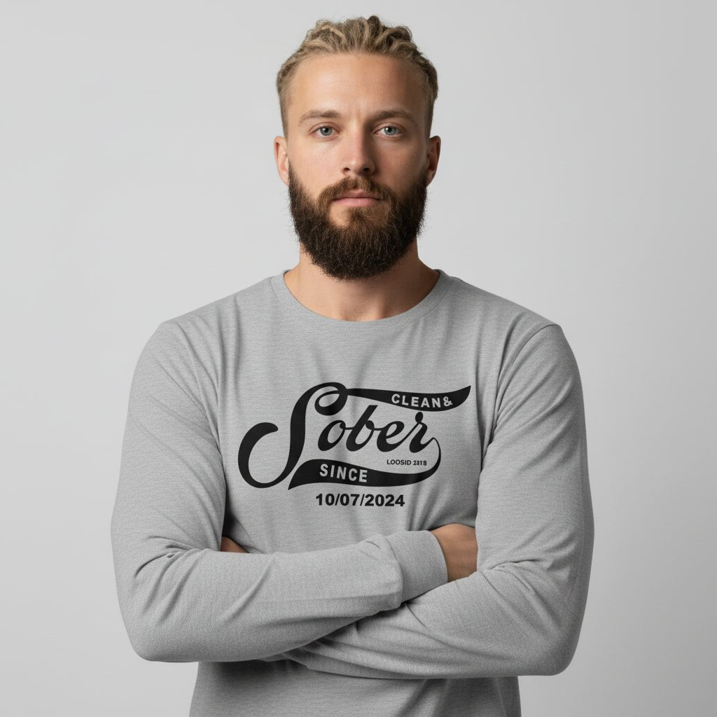 Men's Sober Since Long Sleeve T-shirt w/ Custom Sobriety Date