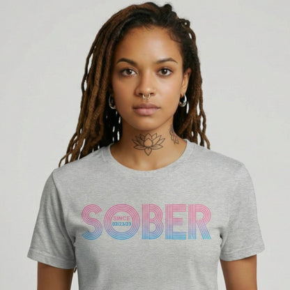 Retro Sober Since Sober T Shirt lifestyle view (view 15)