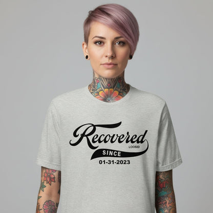 Recovered Since Sober T Shirt flat lay styled image (view 23)