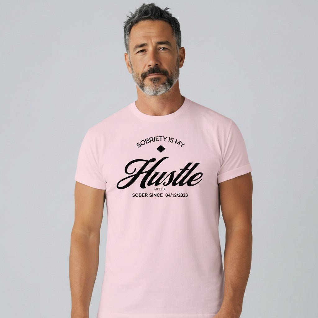 Hustle Men's Relaxed T-Shirt w/Personalize Sober Date