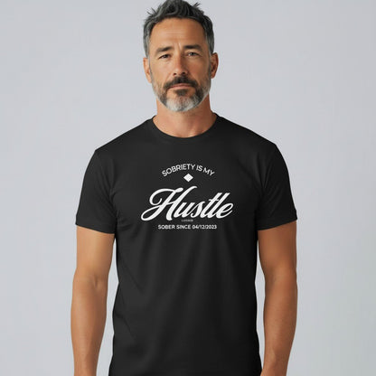 Hustle Men's Relaxed T-Shirt w/Personalize Sober Date