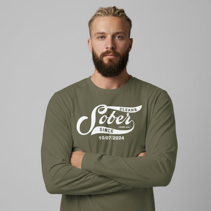 Men's Sober Since Long Sleeve T-shirt w/ Custom Sobriety Date