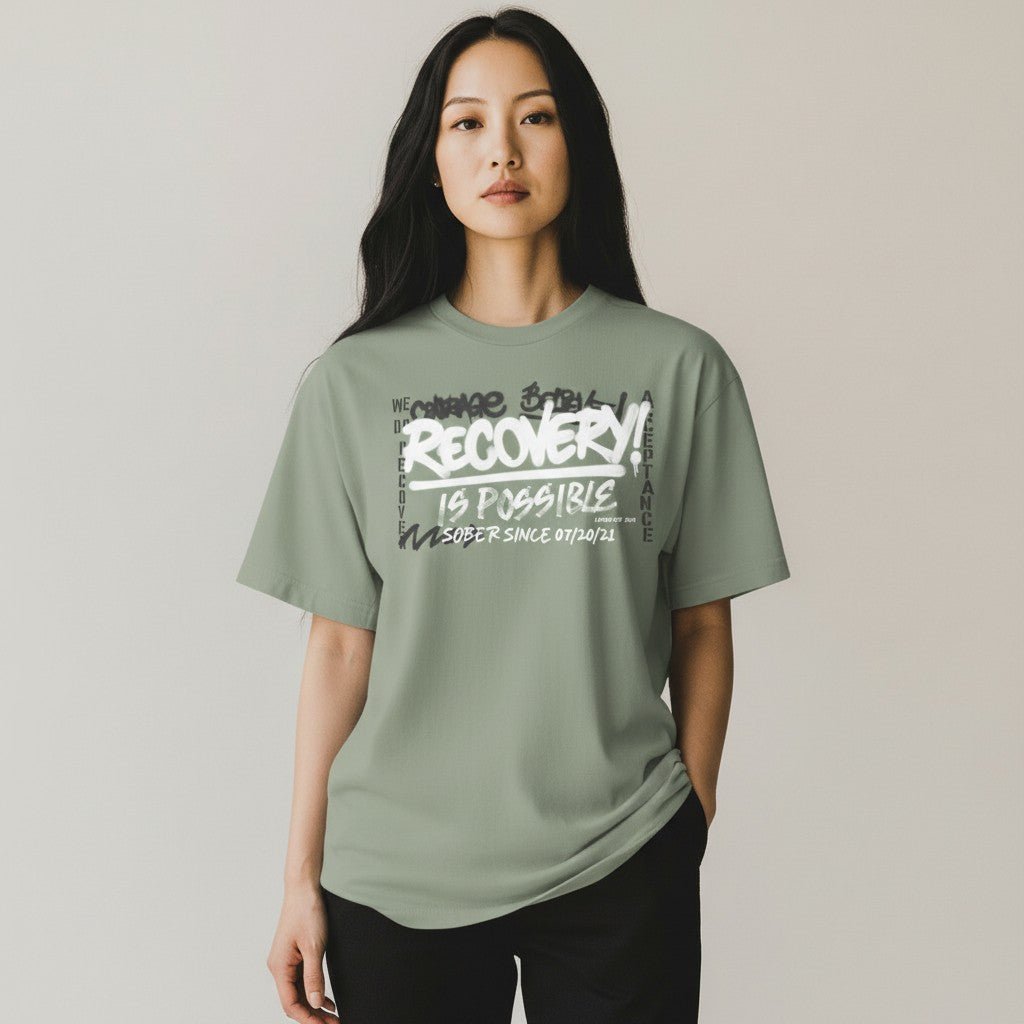 Sober T Shirt | Women's Recovery Is Possible Tee with Personalized Sobriety Date