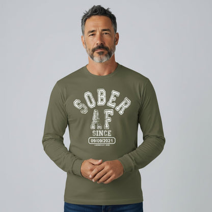 Men's Sober AF Since Long Sleeve T-shirt with Custom Sobriety Date