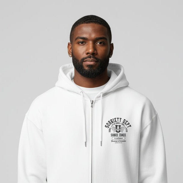 Recovery Hoodie | Sobriety Dept Sober AF 24/7 Zip Hoodie with Custom Date