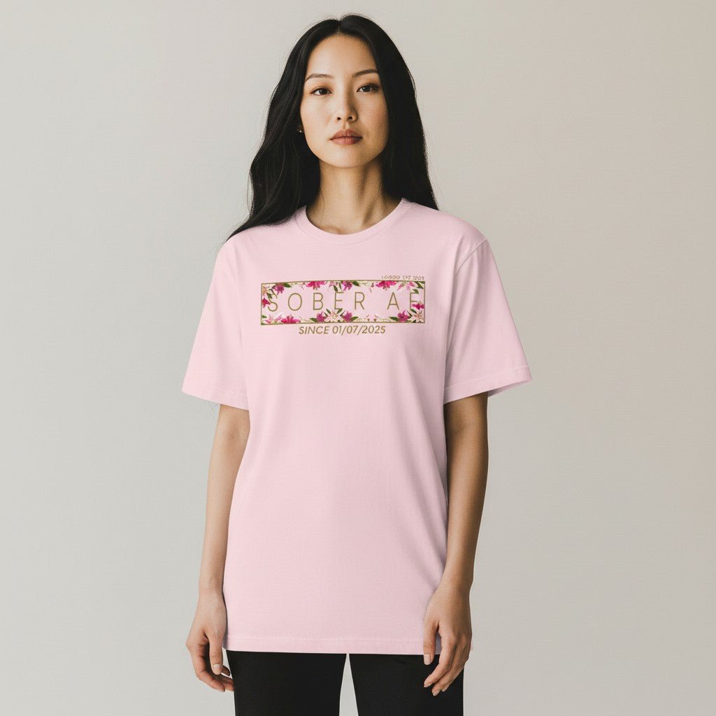 Sober T Shirt | Women’s Sober AF Tee with Custom Sobriety Date in Pastel Colors