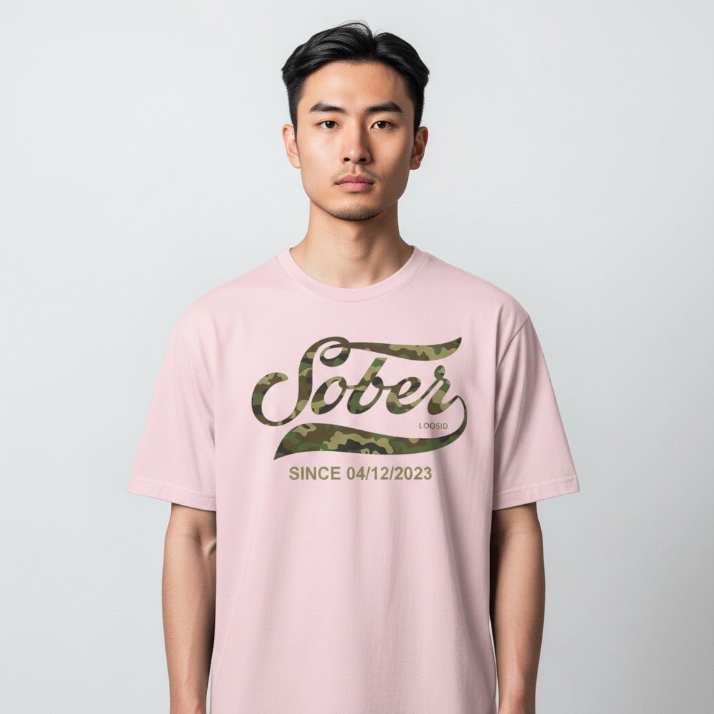 Sober T Shirt | Sober Since Camo Tee with Personalized Date