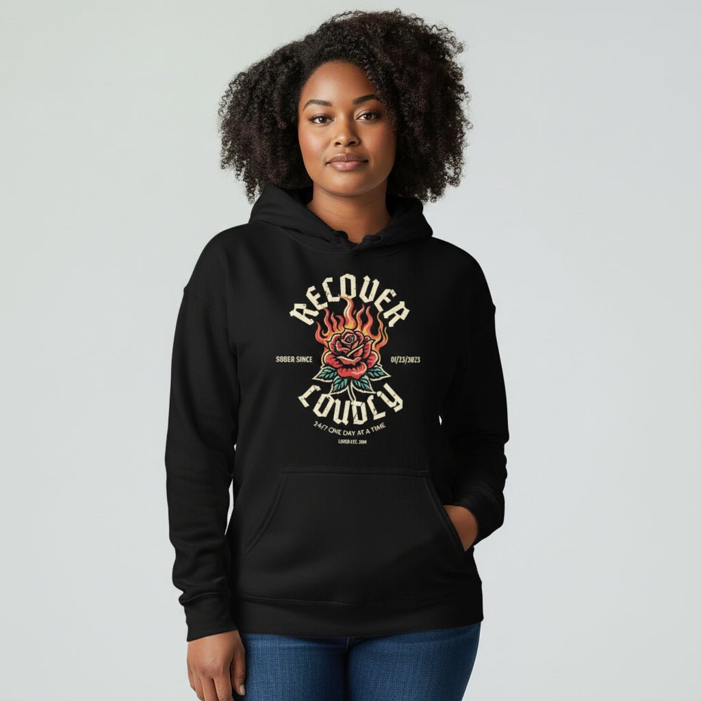 Recovery Hoodie | Recover Loudly Women’s Custom Sobriety Date