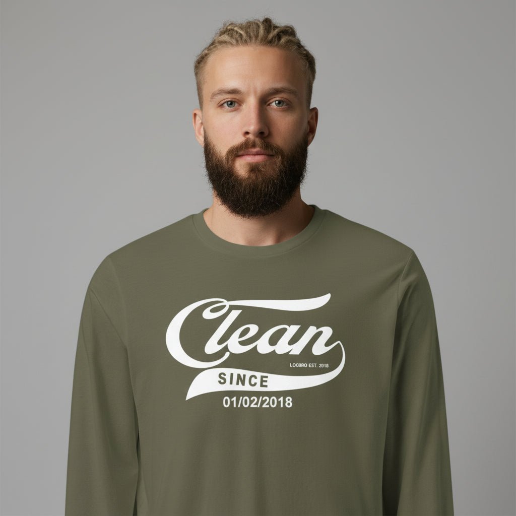 Men's Clean & Sober Long Sleeve T-shirt with Custom Sobriety Date