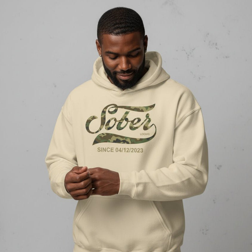 Recovery Hoodie | Sober Since Camo Hoodie with Personalized Date