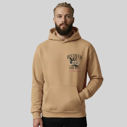 Tan Recover Loudly | Front & Back Print Sober Hoodie Limited Edition