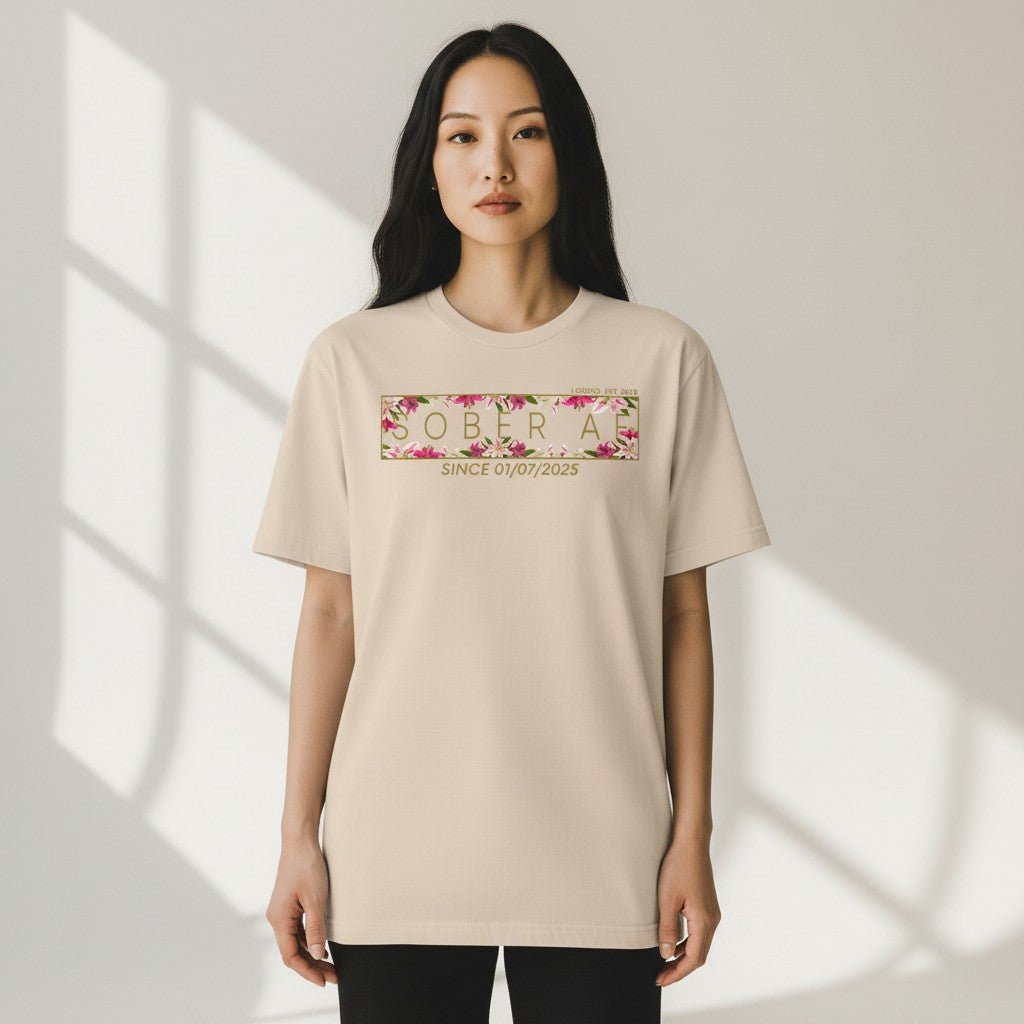 Sober T Shirt | Women’s Sober AF Tee with Custom Sobriety Date in Pastel Colors