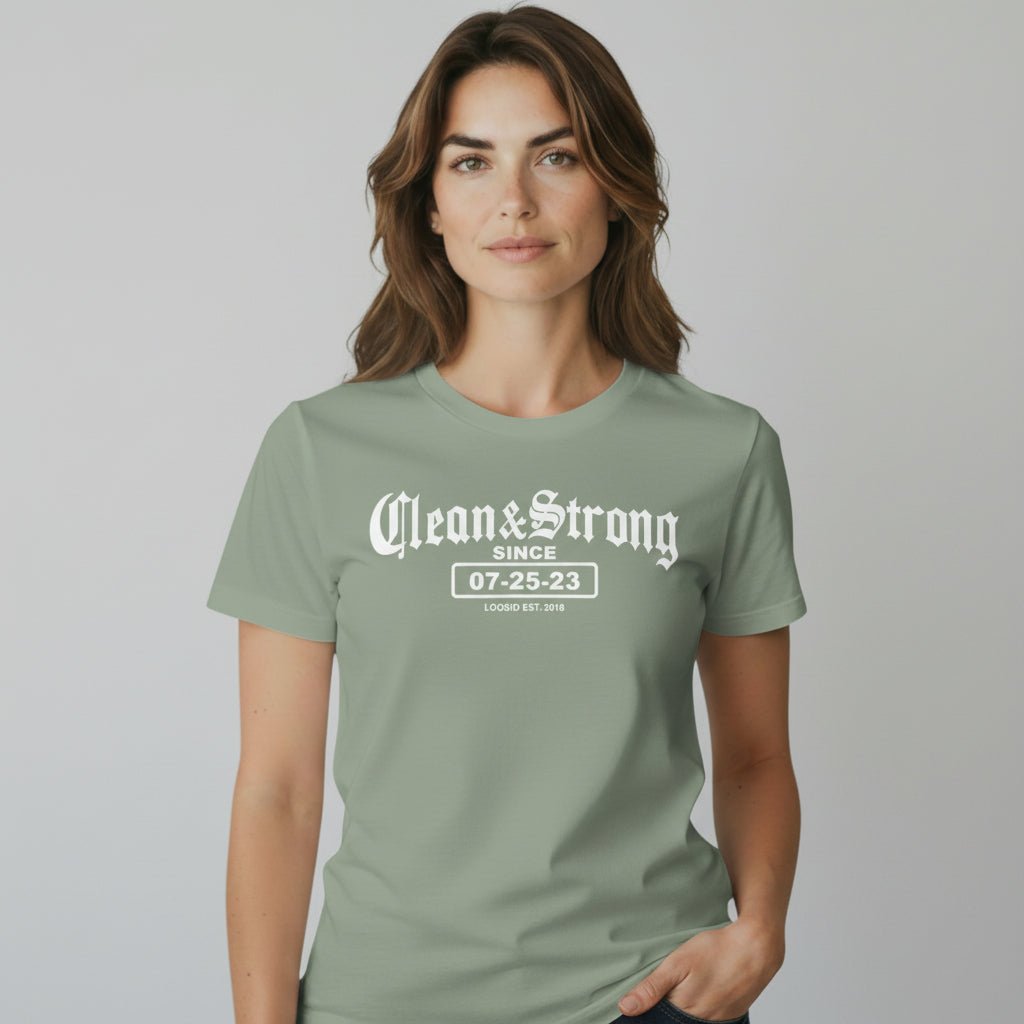 Clean & Strong Sober Sober T Shirt flat lay styled image (view 13)