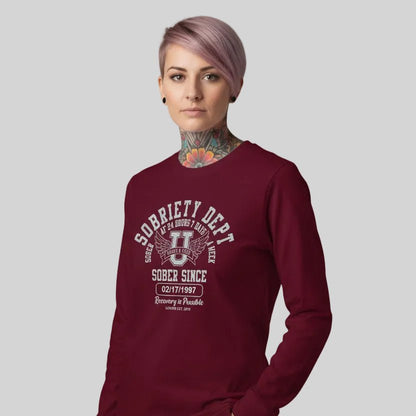 Sobriety Dept 24 7 Long Sleeve Sober T Shirt close-up view (view 12)