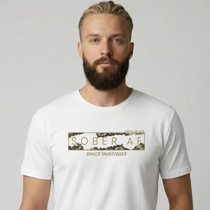 Sober T Shirt | Men’s Sober AF Camo Tee with Personalized Date